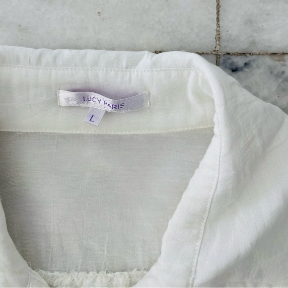 Lucy Paris Romper Shorts White Sheer Short Sleeve Women L Beach Coastal Resort - Picture 6 of 12